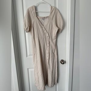 Madewell Puff-Sleeve Button-Wrap Midi Dress in Undyed Stripe Size 10